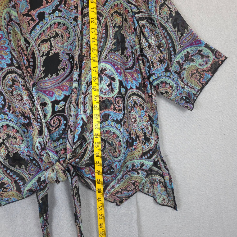 Ulla Popken Inspiration Silk Blouse 2pc Paisley Tie Front Women 20/22 Blue Black - Picture 4 of 9